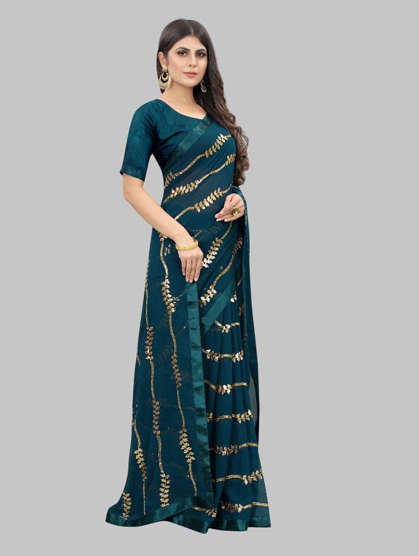 women solid with work embellished saree with blouse - 22103231 - Standard Image - 1