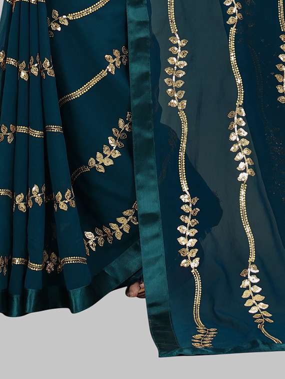 women solid with work embellished saree with blouse - 22103231 - Standard Image - 4