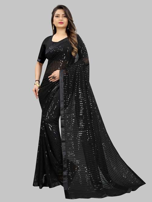 women solid with work embellished saree with blouse - 22103232 - Standard Image - 0