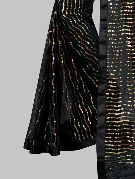 women solid with work embellished saree with blouse - 22103233 - Standard Image - 4