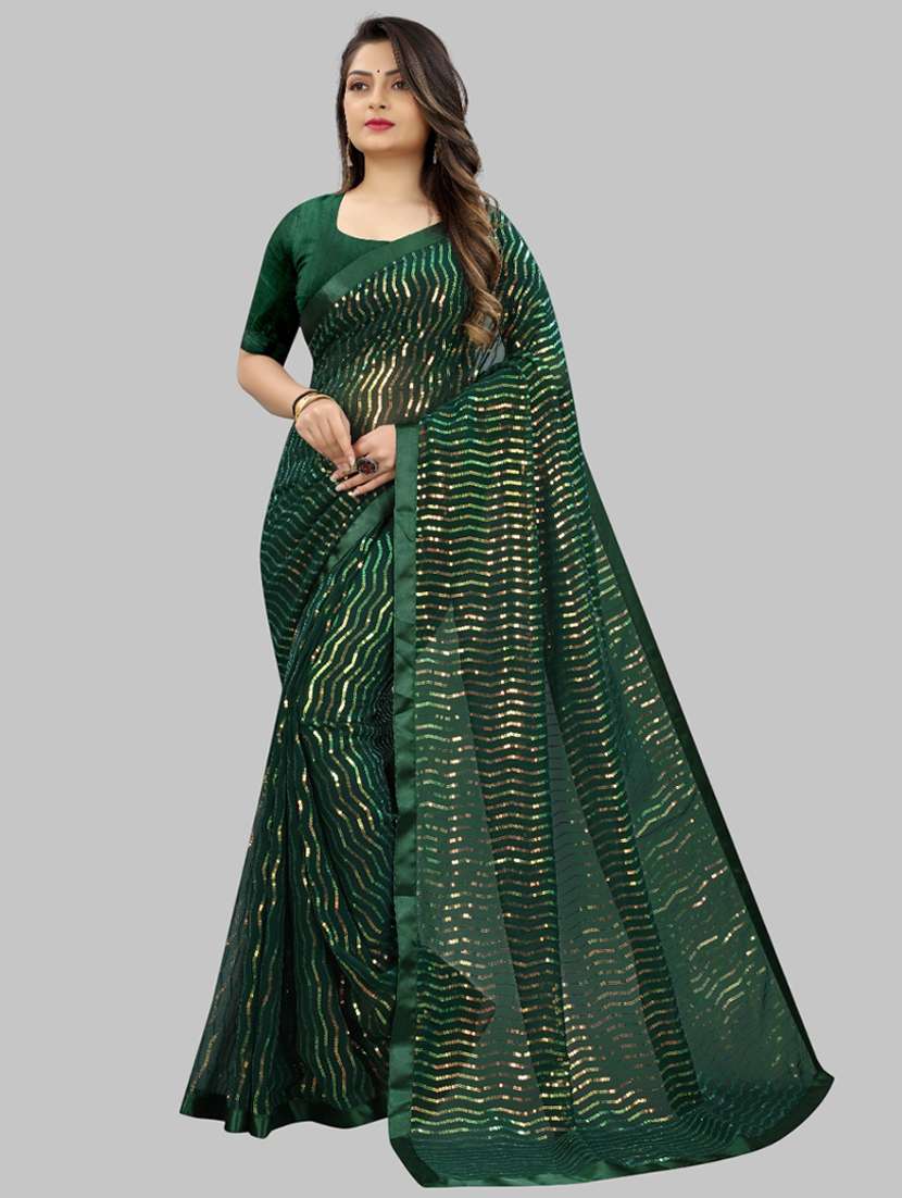 women solid with work embellished saree with blouse