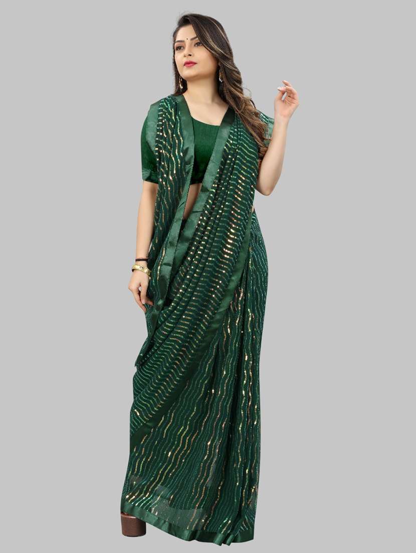women solid with work embellished saree with blouse - 22103235 - Standard Image - 1