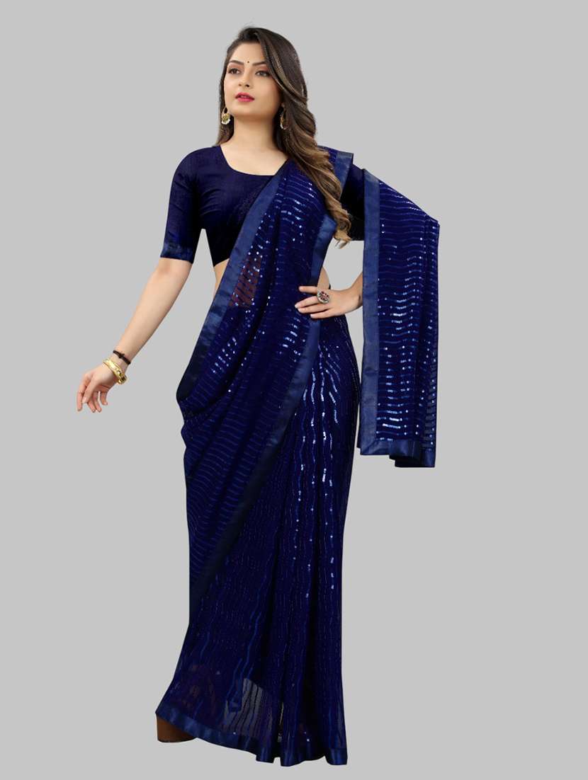 women solid with work embellished saree with blouse - 22103236 - Standard Image - 1