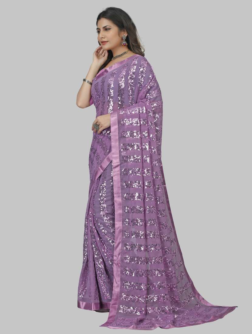 women solid with work embellished saree with blouse - 22103240 - Standard Image - 1