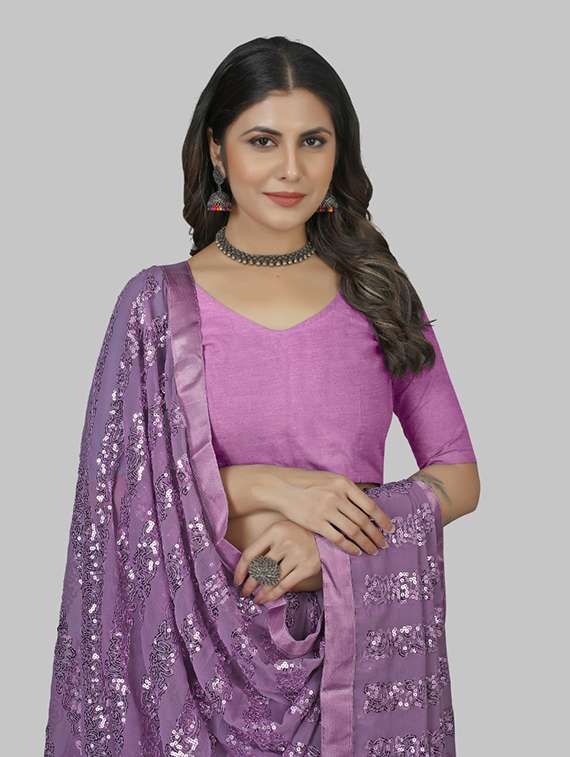 women solid with work embellished saree with blouse - 22103240 - Standard Image - 4