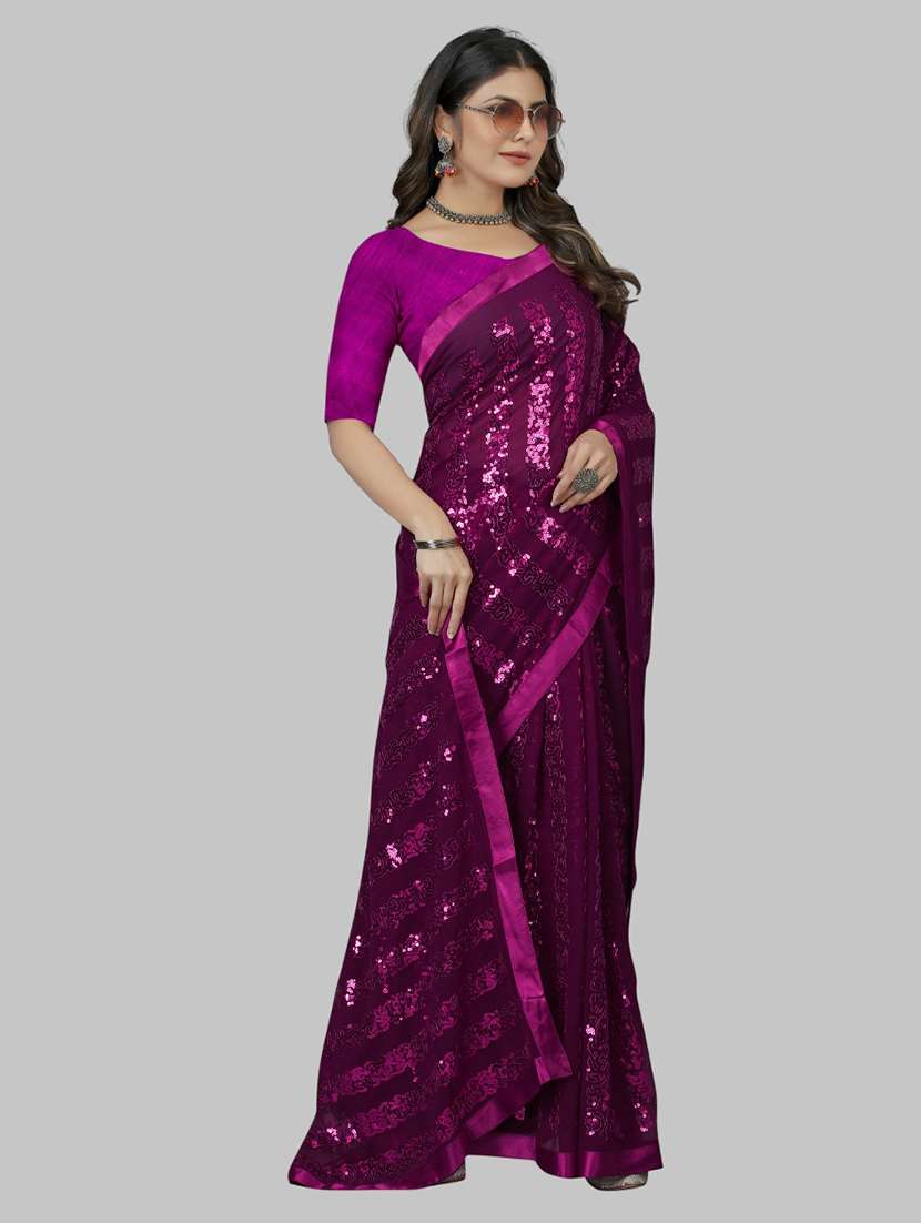 women solid with work embellished saree with blouse - 22103242 - Standard Image - 1