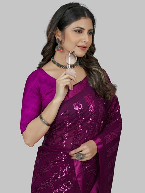 women solid with work embellished saree with blouse - 22103242 - Standard Image - 4