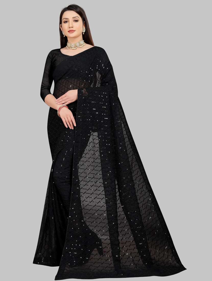 women solid with work embellished saree with blouse