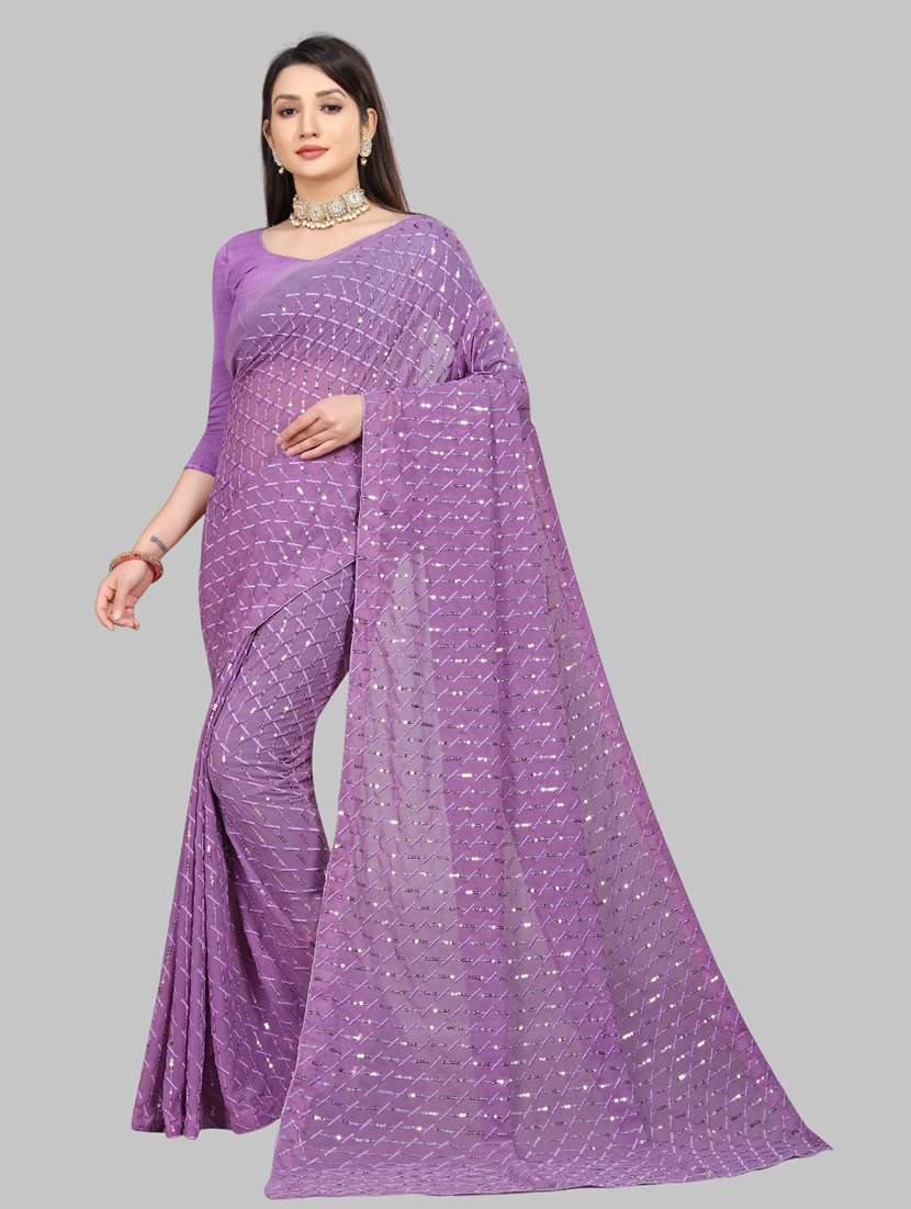 women solid with work embellished saree with blouse