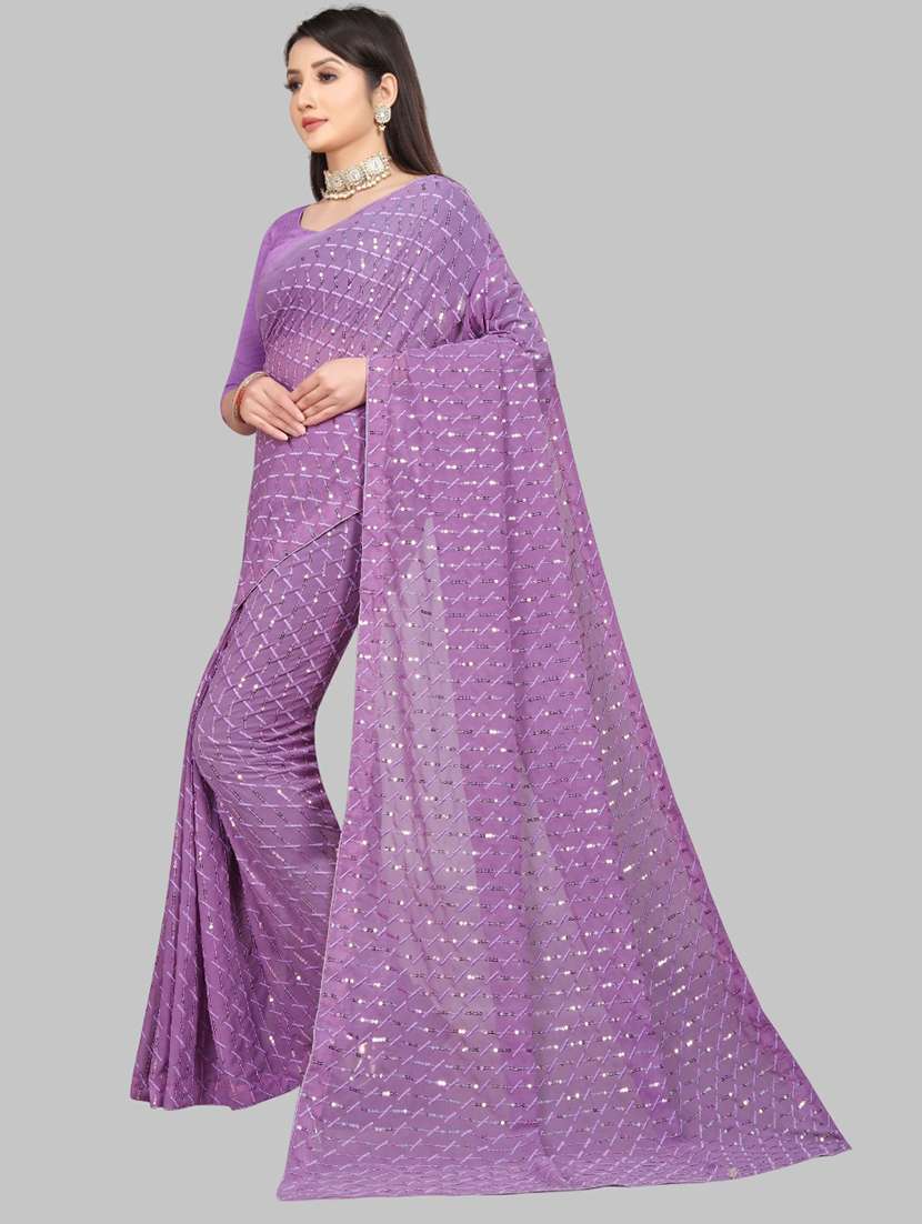 women solid with work embellished saree with blouse - 22103244 - Standard Image - 1