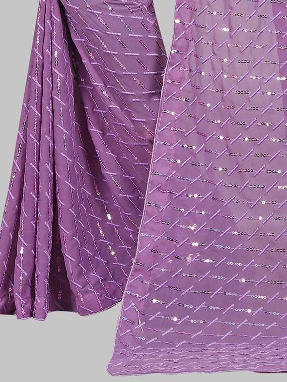 women solid with work embellished saree with blouse - 22103244 - Standard Image - 4