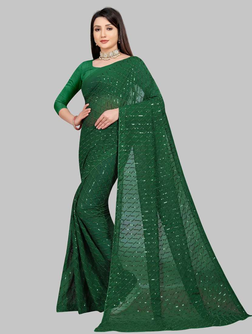 women solid with work embellished saree with blouse