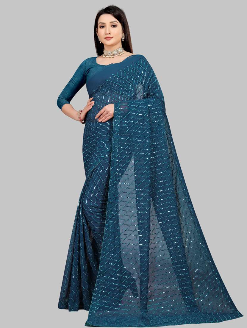 women solid with work embellished saree with blouse