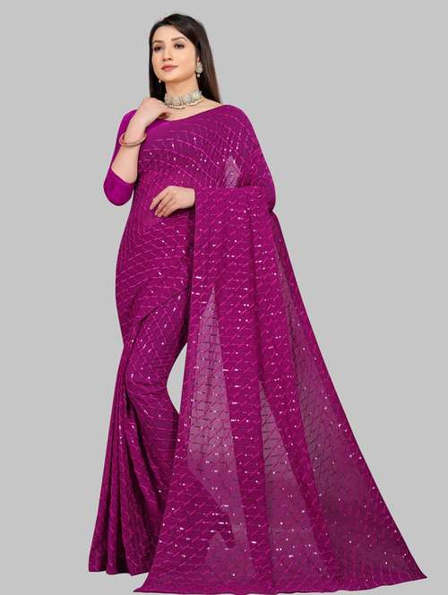 women solid with work embellished saree with blouse - 22103247 - Standard Image - 0