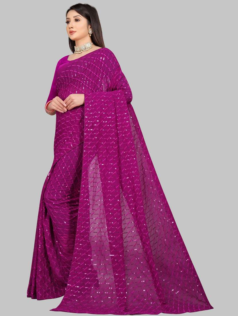 women solid with work embellished saree with blouse - 22103247 - Standard Image - 1