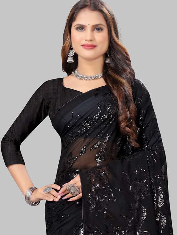 women solid with work embellished saree with blouse - 22103248 - Standard Image - 4