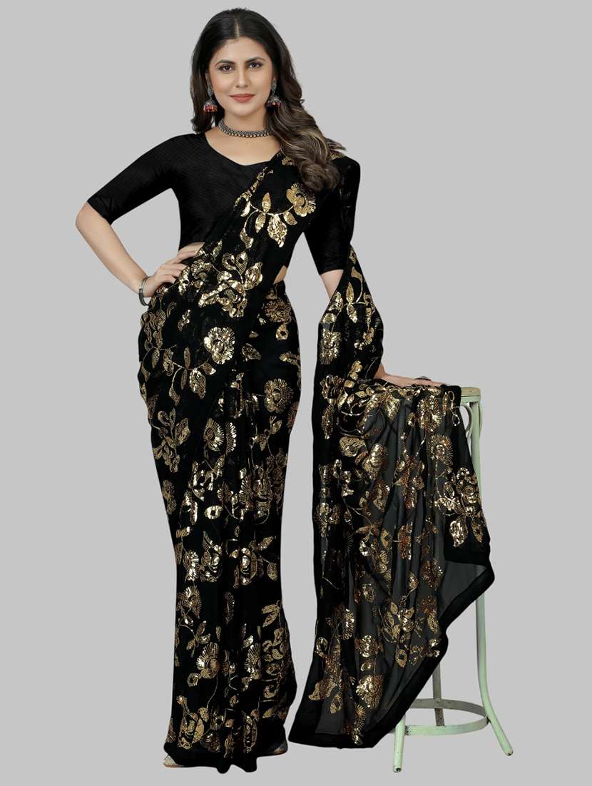 women solid with work embellished saree with blouse - 22103249 - Standard Image - 1