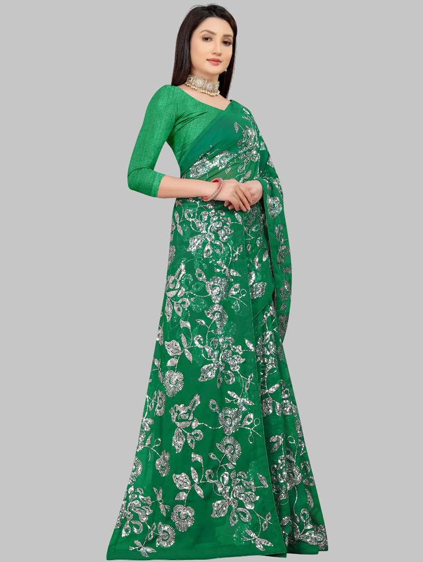 women solid with work embellished saree with blouse - 22103250 -  Standard Image - 1