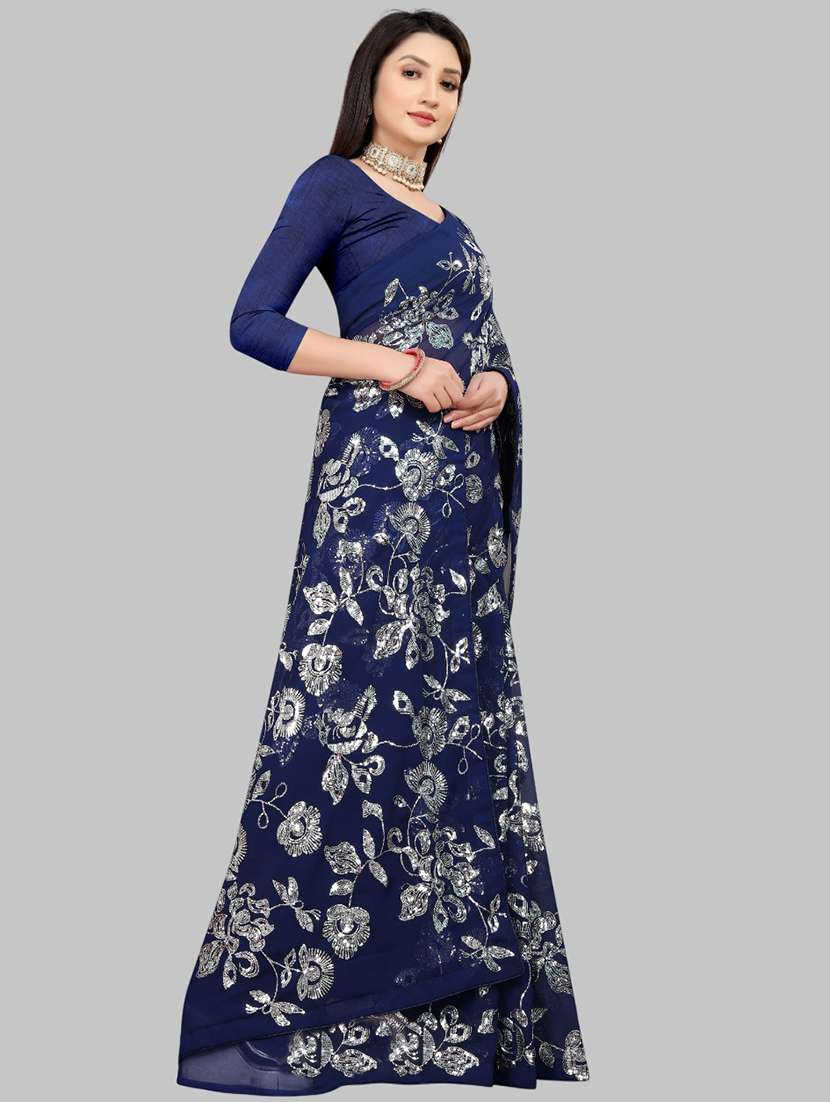 women solid with work embellished saree with blouse - 22103252 - Standard Image - 1