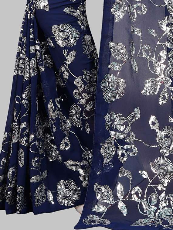 women solid with work embellished saree with blouse - 22103252 - Standard Image - 4