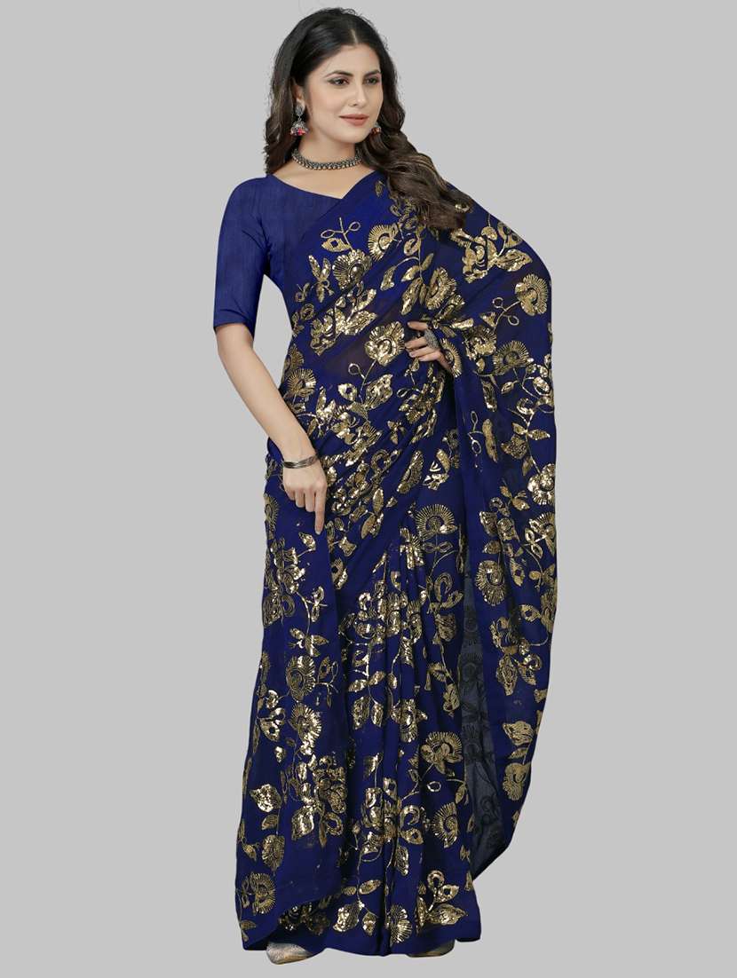 women solid with work embellished saree with blouse - 22103253 -  Standard Image - 1