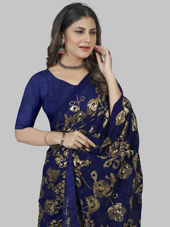 women solid with work embellished saree with blouse - 22103253 -  Standard Image - 4