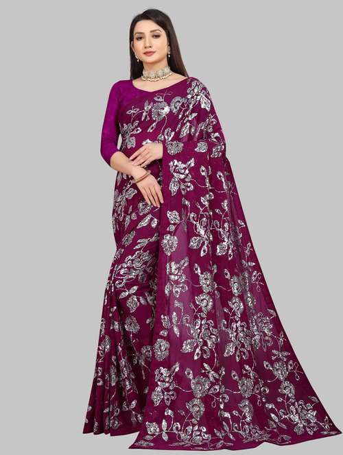women solid with work embellished saree with blouse - 22103254 -  Standard Image - 0