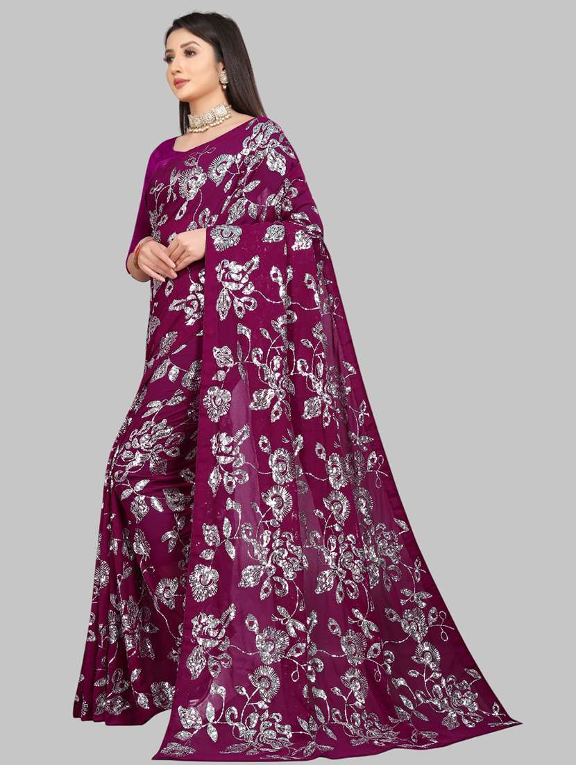 women solid with work embellished saree with blouse - 22103254 - Standard Image - 1