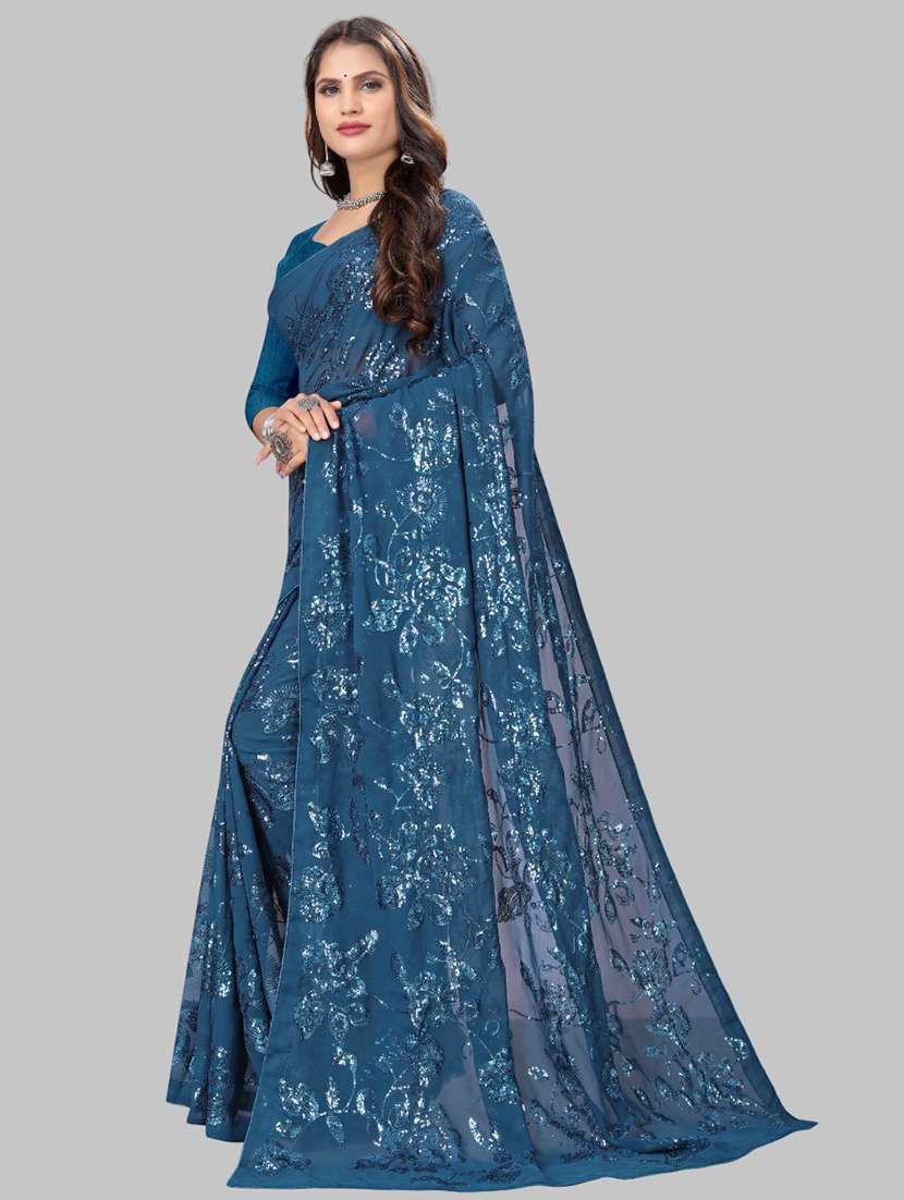 women solid with work embellished saree with blouse - 22103255 - Standard Image - 1