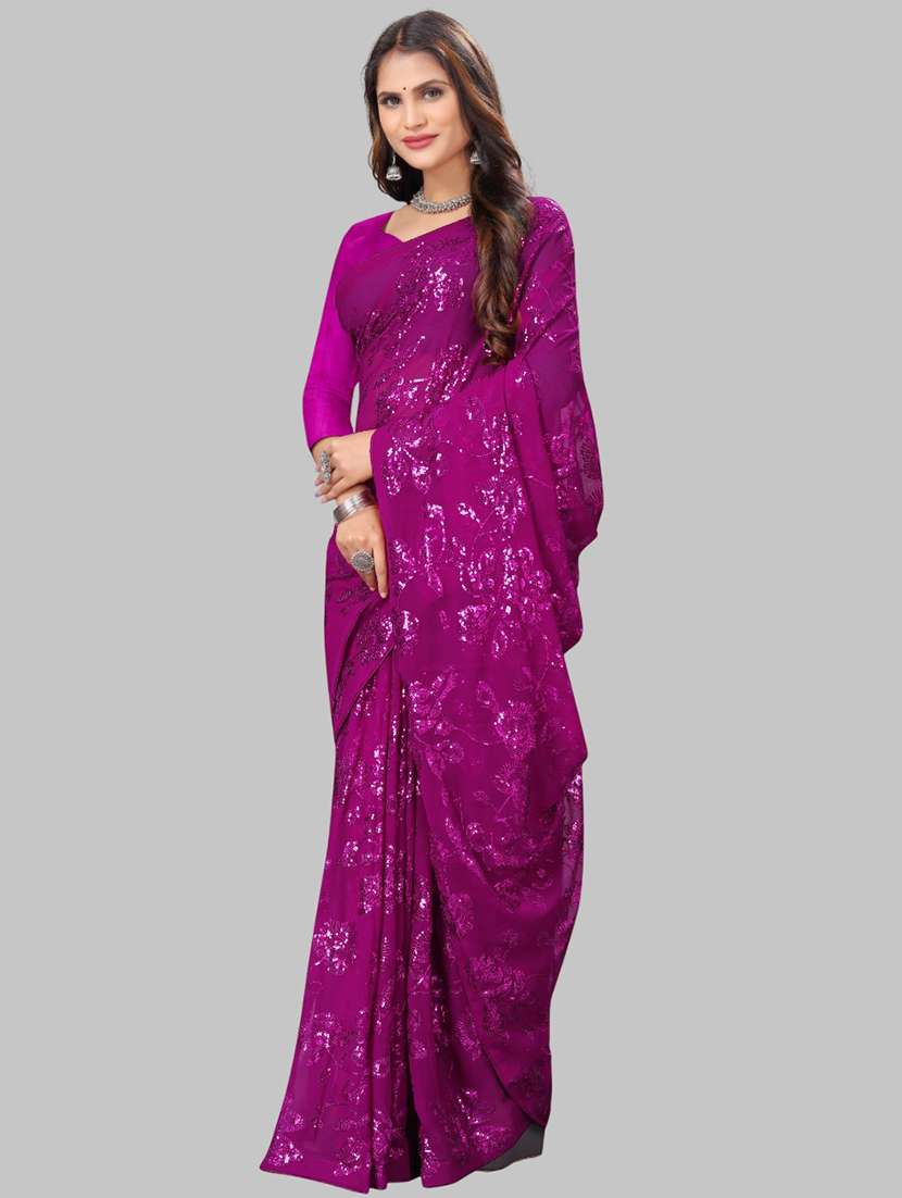 women solid with work embellished saree with blouse - 22103256 -  Standard Image - 1