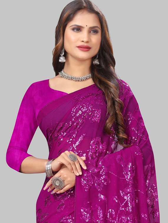 women solid with work embellished saree with blouse - 22103256 -  Standard Image - 4