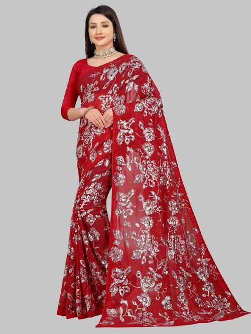 women solid with work embellished saree with blouse - 22103257 - Standard Image - 0