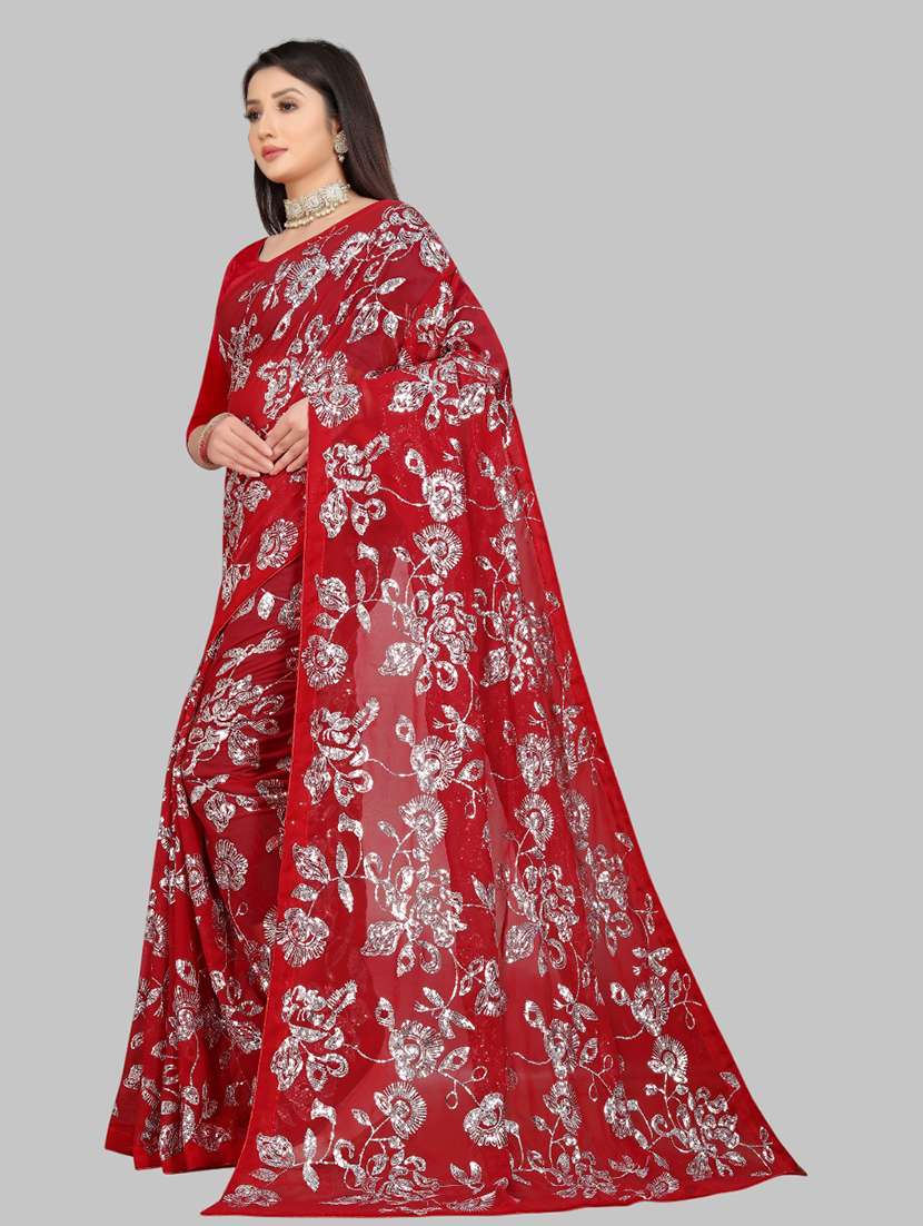 women solid with work embellished saree with blouse - 22103257 -  Standard Image - 1