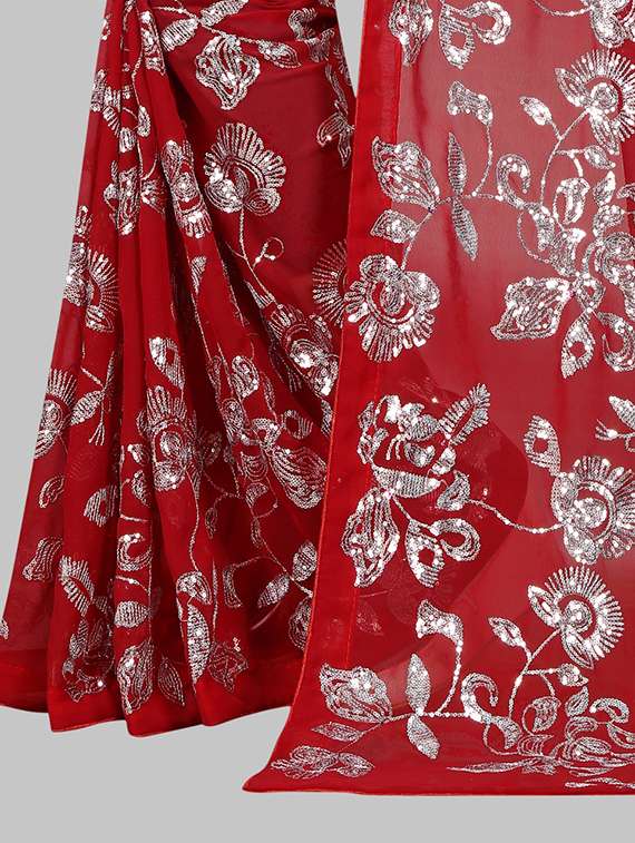 women solid with work embellished saree with blouse - 22103257 - Standard Image - 4