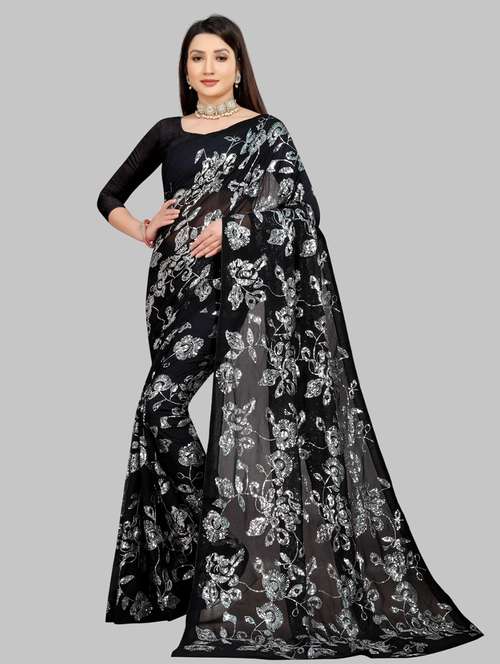 women solid with work embellished saree with blouse - 22103258 -  Standard Image - 0