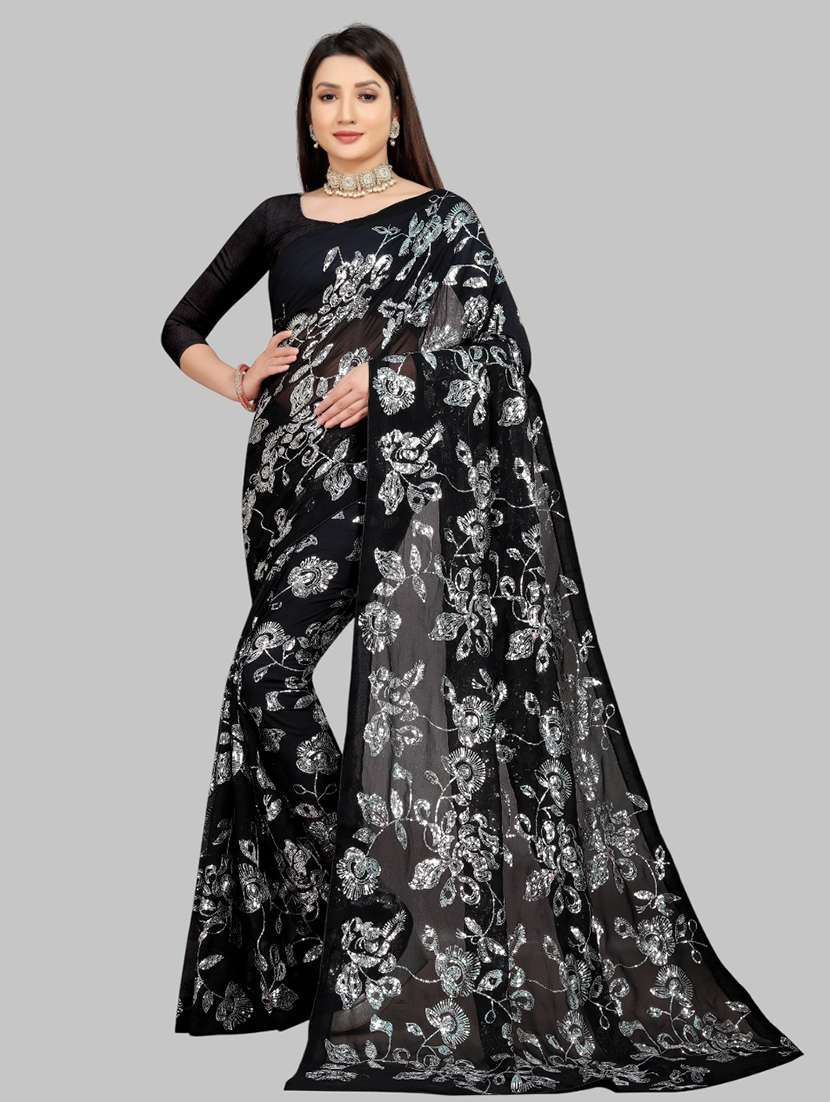 women solid with work embellished saree with blouse - 22103258 -  Zoom Image - 0