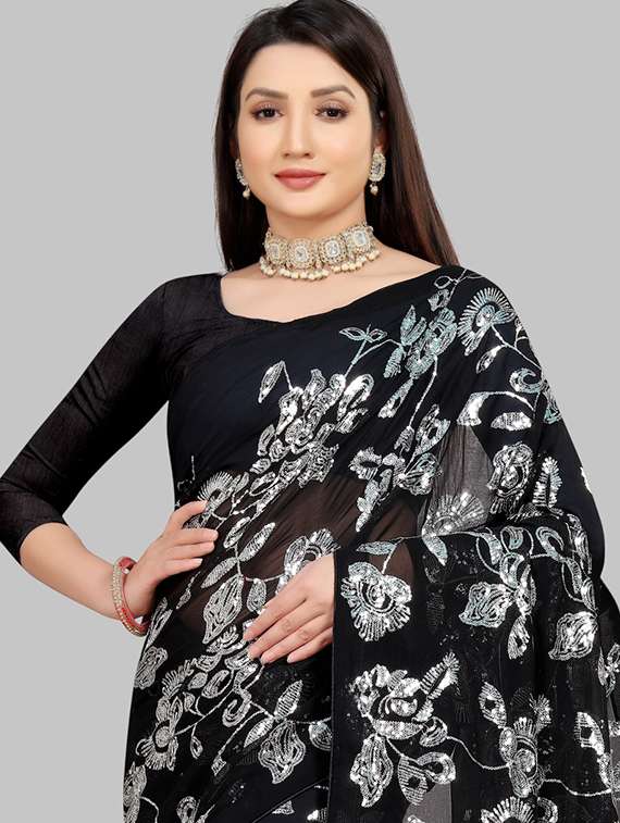 women solid with work embellished saree with blouse - 22103258 -  Standard Image - 4