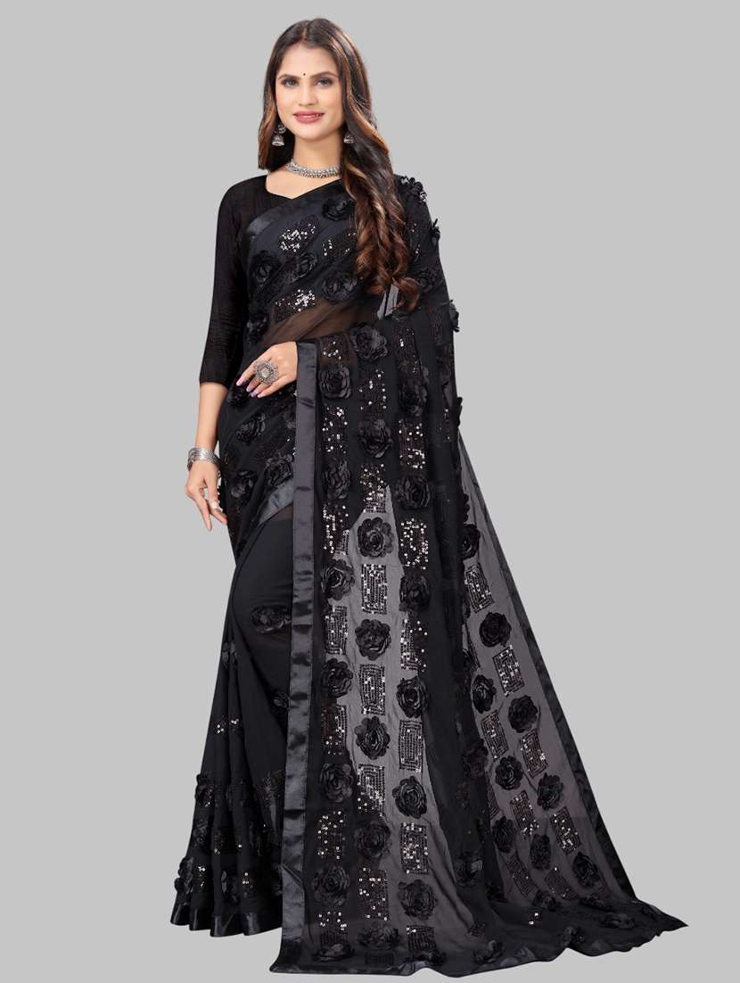 women solid with work embellished saree with blouse