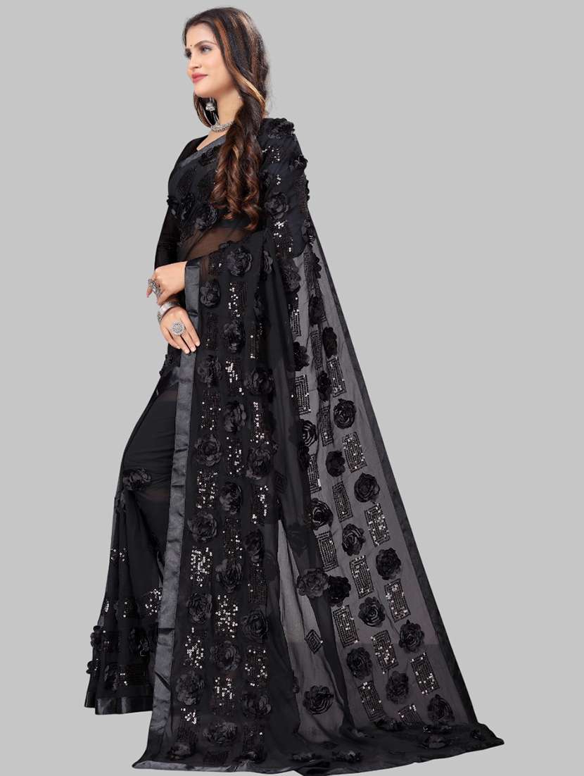 women solid with work embellished saree with blouse - 22103259 -  Standard Image - 1
