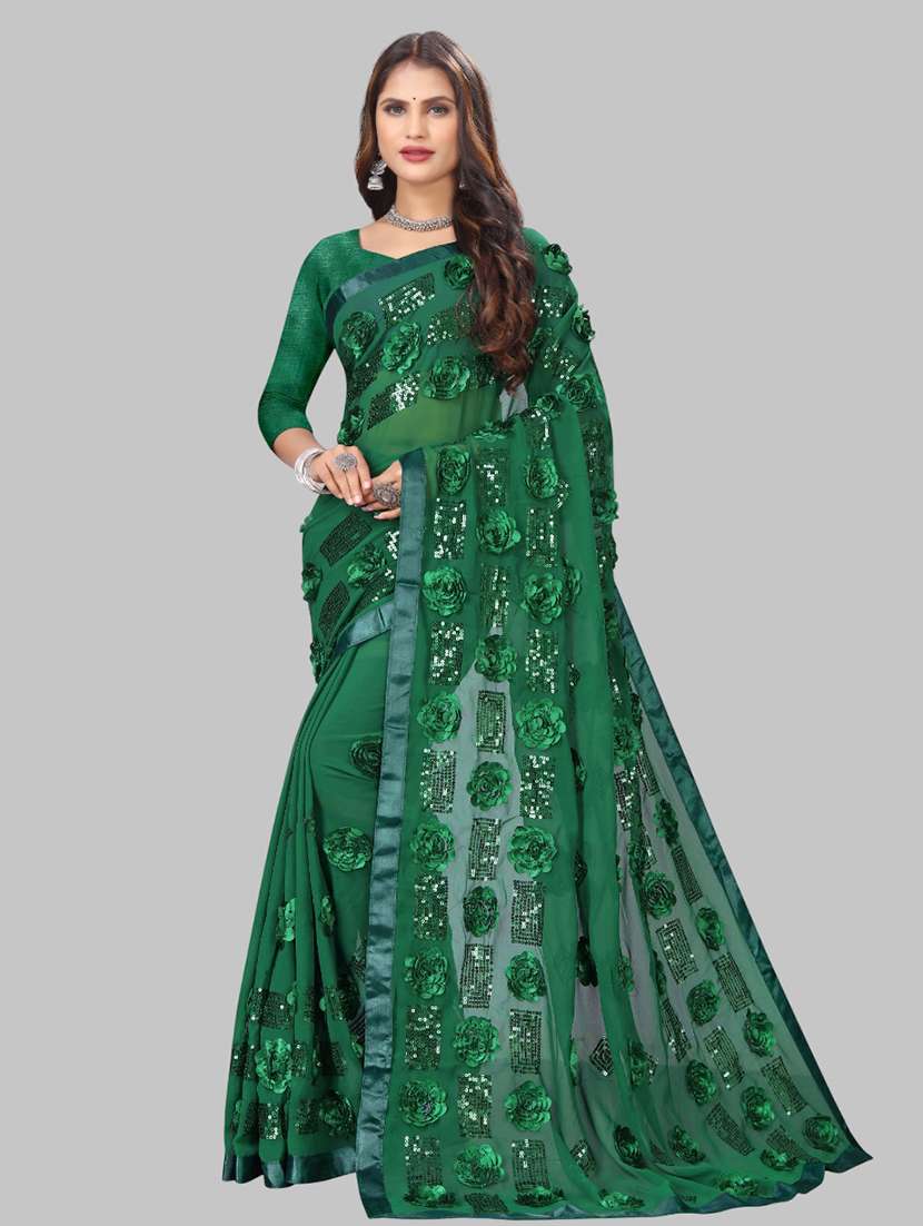 women solid with work embellished saree with blouse