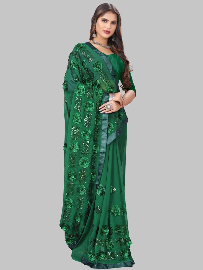 women solid with work embellished saree with blouse - 22103260 - Standard Image - 1