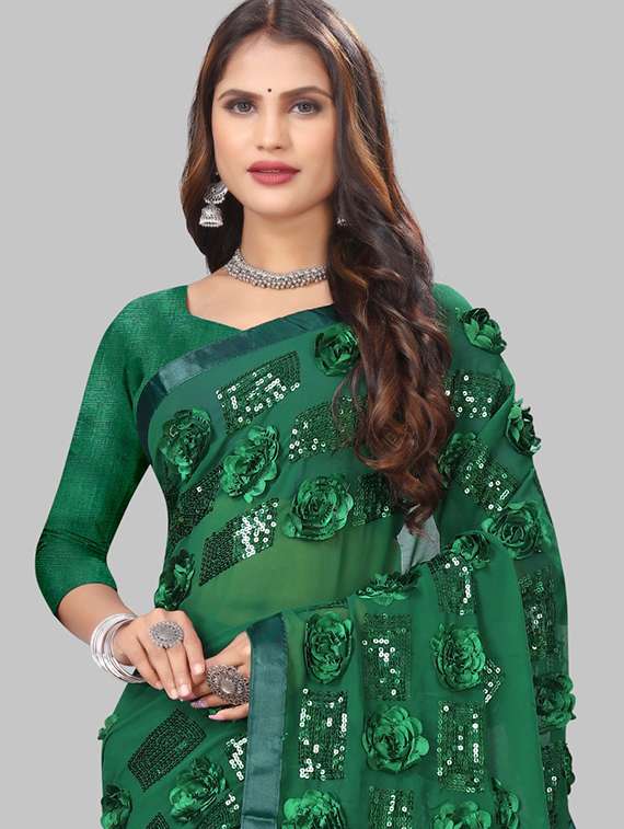 women solid with work embellished saree with blouse - 22103260 - Standard Image - 4