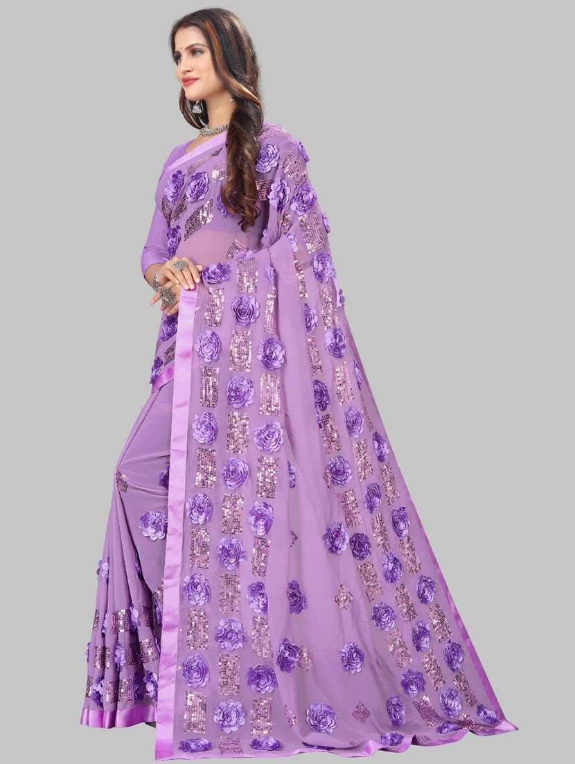 women solid with work embellished saree with blouse - 22103261 -  Standard Image - 1