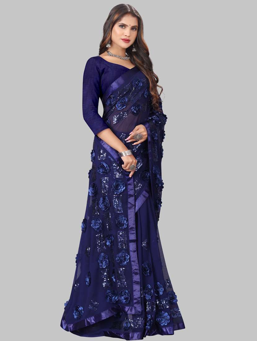 women solid with work embellished saree with blouse - 22103262 -  Standard Image - 1