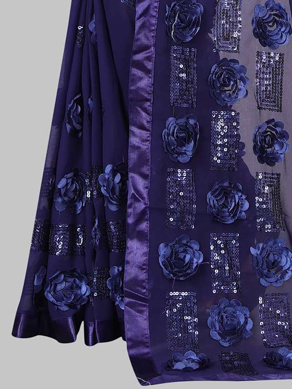 women solid with work embellished saree with blouse - 22103262 -  Standard Image - 4