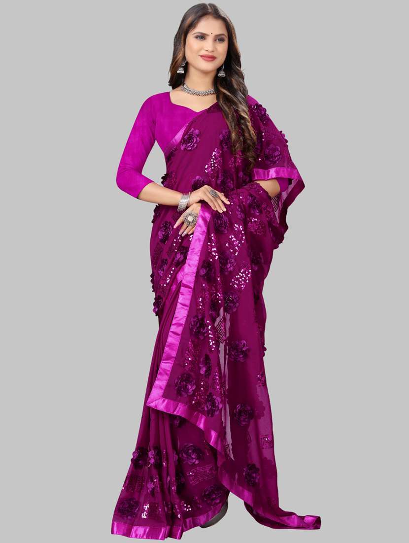 women solid with work embellished saree with blouse - 22103263 -  Standard Image - 1