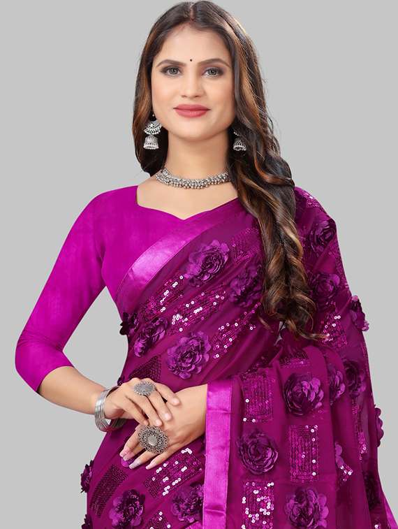 women solid with work embellished saree with blouse - 22103263 - Standard Image - 4