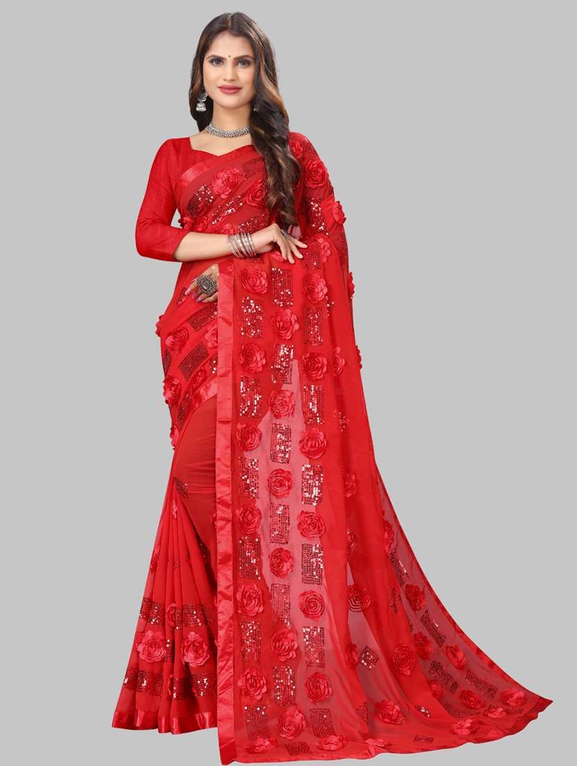 women solid with work embellished saree with blouse