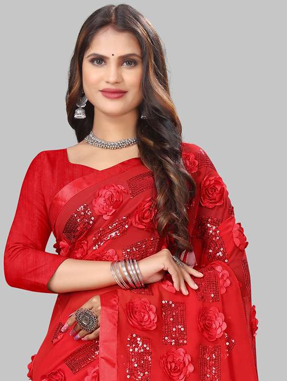 women solid with work embellished saree with blouse - 22103264 -  Standard Image - 1