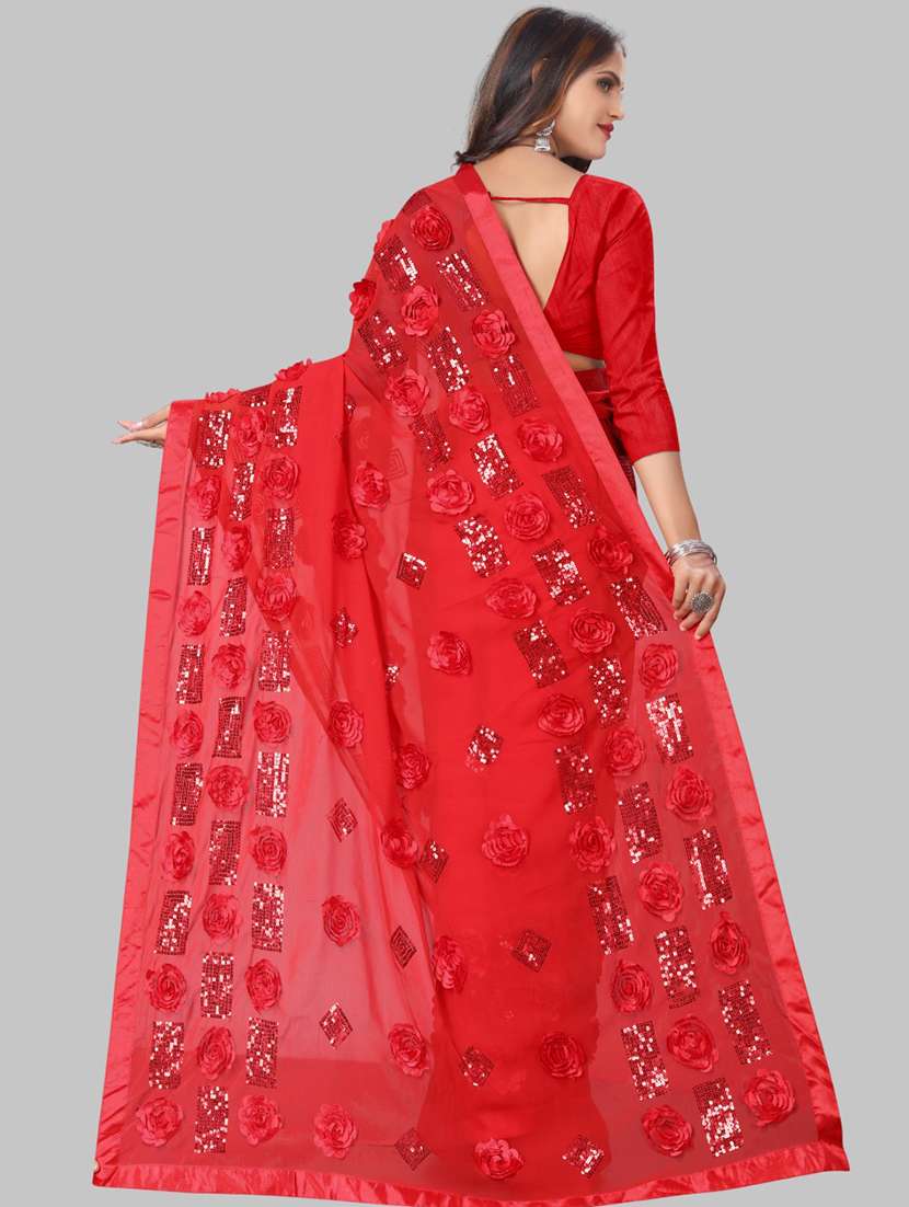 women solid with work embellished saree with blouse - 22103264 - Standard Image - 4